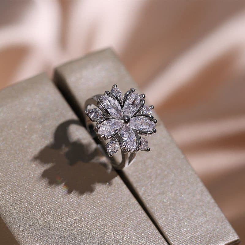 image-Fashion Jewelry Zircon Women Necklace Ring Double Layers Flower Cubic Zirconia Jewelry Shiny Simple All Match Stud Earrings Ring Necklace For Wedding