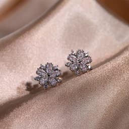 image-Fashion Jewelry Zircon Women Necklace Ring Double Layers Flower Cubic Zirconia Jewelry Shiny Simple All Match Stud Earrings Ring Necklace For Wedding