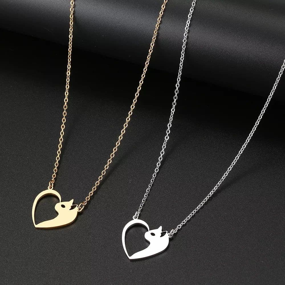 image-Women's Fashion Jewelry Stainless Steel Necklaces Heart Cat Hollow Pendant Choker Clavicle Chain Charm Fashion Necklaces For Women Jewelry Girls Gifts