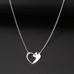image-Women's Fashion Jewelry Stainless Steel Necklaces Heart Cat Hollow Pendant Choker Clavicle Chain Charm Fashion Necklaces For Women Jewelry Girls Gifts
