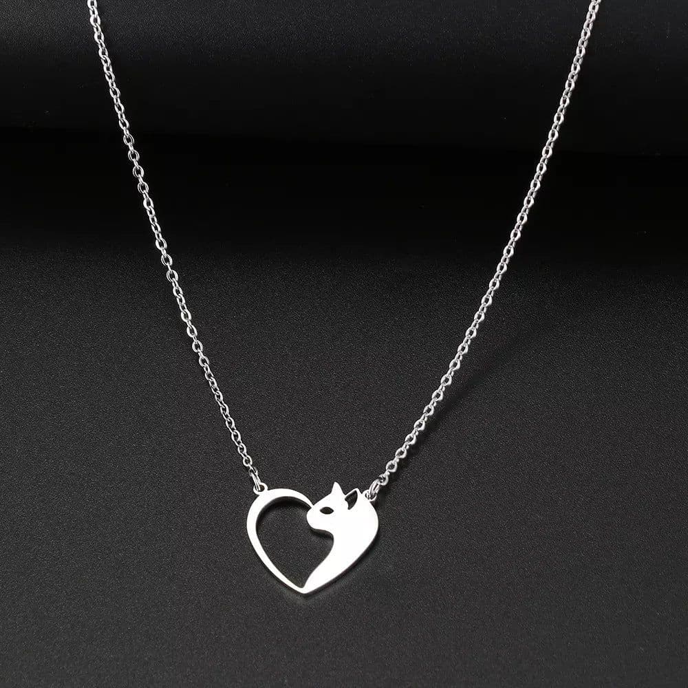 image-Women's Fashion Jewelry Stainless Steel Necklaces Heart Cat Hollow Pendant Choker Clavicle Chain Charm Fashion Necklaces For Women Jewelry Girls Gifts