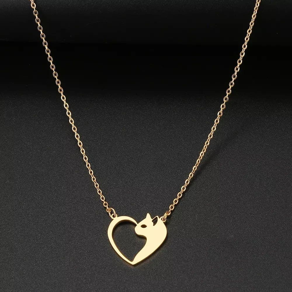 image-Women's Fashion Jewelry Stainless Steel Necklaces Heart Cat Hollow Pendant Choker Clavicle Chain Charm Fashion Necklaces For Women Jewelry Girls Gifts