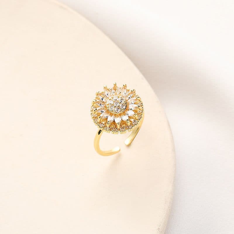 image-Classic Charm Sunflower Flower Stainless Steel Necklace Earrings Fashion Exquisite Micro Seed Jewelry Ring