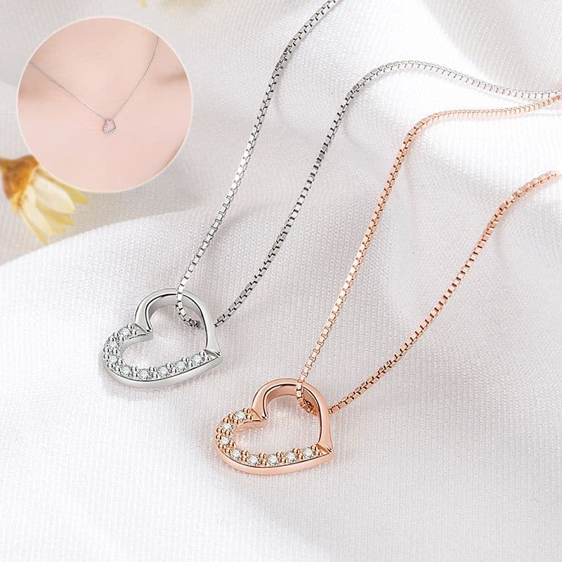image-S925 Sterling Silver Love Heart Pendant Necklace For Women Fashion Jewelry Ladies Gold Color Clavicle Chain High Quality Jewelry Gifts