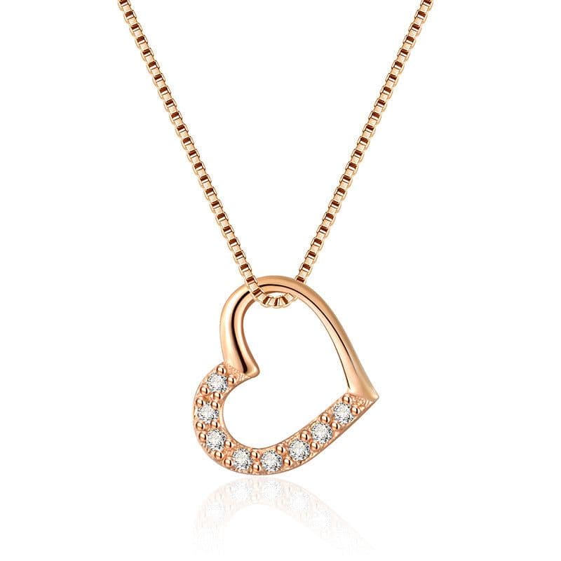 image-S925 Sterling Silver Love Heart Pendant Necklace For Women Fashion Jewelry Ladies Gold Color Clavicle Chain High Quality Jewelry Gifts