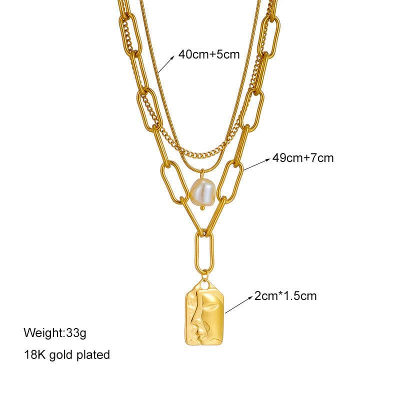 image-Fashion Jewelry Layered Face Portrait Chain Choker Necklace For Women Elegant Pearls Pendant Necklace Jewelry Accessories