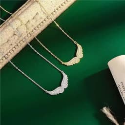 image-S925 Sterling Silver Cubic Zirconia Angel Wings Pendant Necklaces Women Sterling Silver 925 Clavicle Chain Necklaces Jewelry