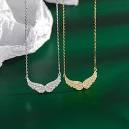 image-S925 Sterling Silver Cubic Zirconia Angel Wings Pendant Necklaces Women Sterling Silver 925 Clavicle Chain Necklaces Jewelry