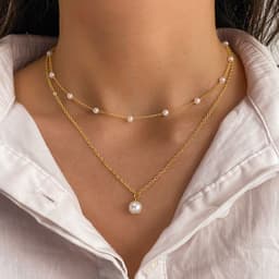 image-Fashion Jewelry Women's Pearl Tassel Pendant Double-layer Necklace Gold Pearl Necklace For Women