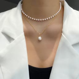 image-Fashion Jewelry Women's Pearl Tassel Pendant Double-layer Necklace Gold Pearl Necklace For Women