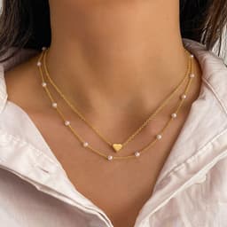 image-Fashion Jewelry Women's Pearl Tassel Pendant Double-layer Necklace Gold Pearl Necklace For Women