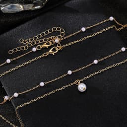 image-Fashion Jewelry Women's Pearl Tassel Pendant Double-layer Necklace Gold Pearl Necklace For Women
