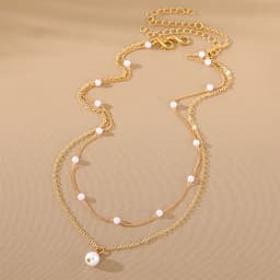 image-Fashion Jewelry Women's Pearl Tassel Pendant Double-layer Necklace Gold Pearl Necklace For Women