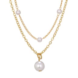 image-Fashion Jewelry Women's Pearl Tassel Pendant Double-layer Necklace Gold Pearl Necklace For Women