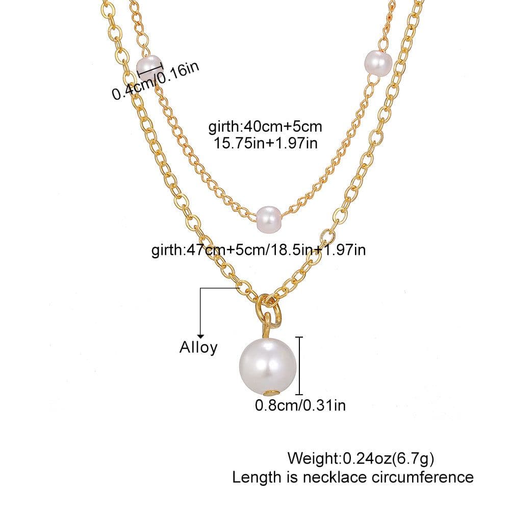 image-Fashion Jewelry Women's Pearl Tassel Pendant Double-layer Necklace Gold Pearl Necklace For Women