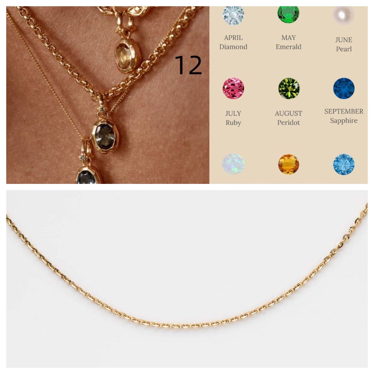 image-Stainless Steel Twelve Birthday Stone Necklace 12 Birthday Stone Love Pendant Moon Stone Women's Gift Jewelry