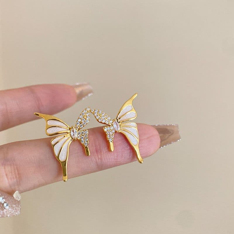 image-Fashion Jewelry Rhinestone Dripped Butterflies Stud Earrings Sweet Everyday Versatile Jewelry For Women