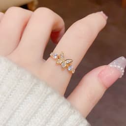 image-Fashion Jewelry New Style Gold Plated Beautiful Sweet Diamond Inlaid Butterfly Ring Women'S Luxury Temperament Elegant Ring Party Jewelry