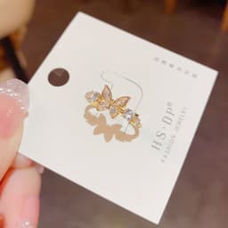image-Fashion Jewelry New Style Gold Plated Beautiful Sweet Diamond Inlaid Butterfly Ring Women'S Luxury Temperament Elegant Ring Party Jewelry