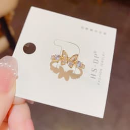 image-Fashion Jewelry New Style Gold Plated Beautiful Sweet Diamond Inlaid Butterfly Ring Women'S Luxury Temperament Elegant Ring Party Jewelry