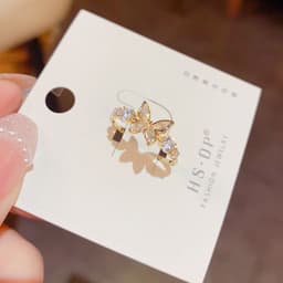 image-Fashion Jewelry New Style Gold Plated Beautiful Sweet Diamond Inlaid Butterfly Ring Women'S Luxury Temperament Elegant Ring Party Jewelry