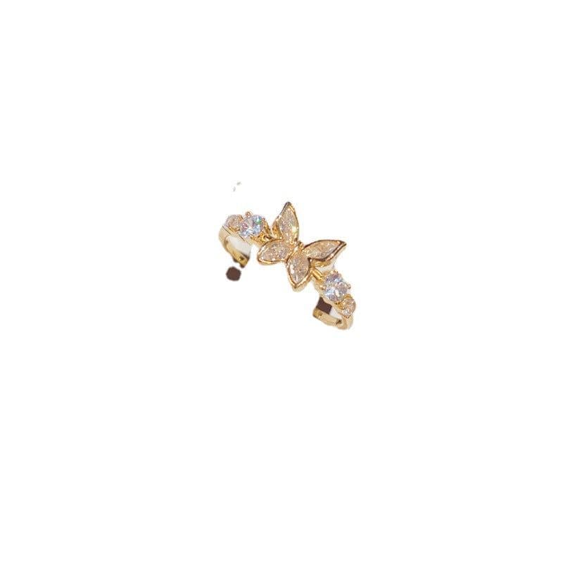 image-Fashion Jewelry New Style Gold Plated Beautiful Sweet Diamond Inlaid Butterfly Ring Women'S Luxury Temperament Elegant Ring Party Jewelry