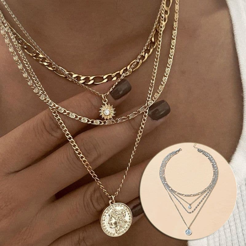 image-Chunky Gold Necklace Chunky Charm Necklace For Women Layered Gold Necklace For Women Silver Coin Necklace Jewelry Gifts For Women