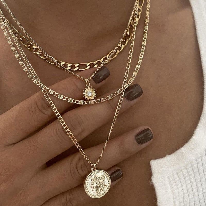 image-Chunky Gold Necklace Chunky Charm Necklace For Women Layered Gold Necklace For Women Silver Coin Necklace Jewelry Gifts For Women