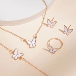 image-5PCS Fashion Butterfly Pendants Necklace Earrings Ring Bracelet Sets For Women Jewelry Set Bridal Wedding Jewelry Gift