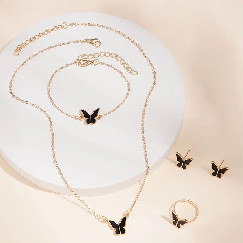 image-5PCS Fashion Butterfly Pendants Necklace Earrings Ring Bracelet Sets For Women Jewelry Set Bridal Wedding Jewelry Gift