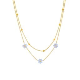 image-Fashion Jewelry Stainless Steel Flower DaisyFlower Necklace Double Layering Necklace Earrings Jeweley Set