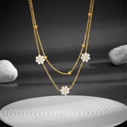 image-Fashion Jewelry Stainless Steel Flower DaisyFlower Necklace Double Layering Necklace Earrings Jeweley Set