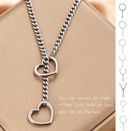 image-Stainless Steel Lariat Heart Necklace Personality Heavy Ring Cuban Long Chain Punk Rock Slipchain Choker Collar For Women Men