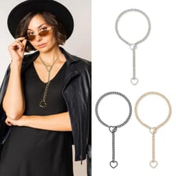 image-Stainless Steel Lariat Heart Necklace Personality Heavy Ring Cuban Long Chain Punk Rock Slipchain Choker Collar For Women Men