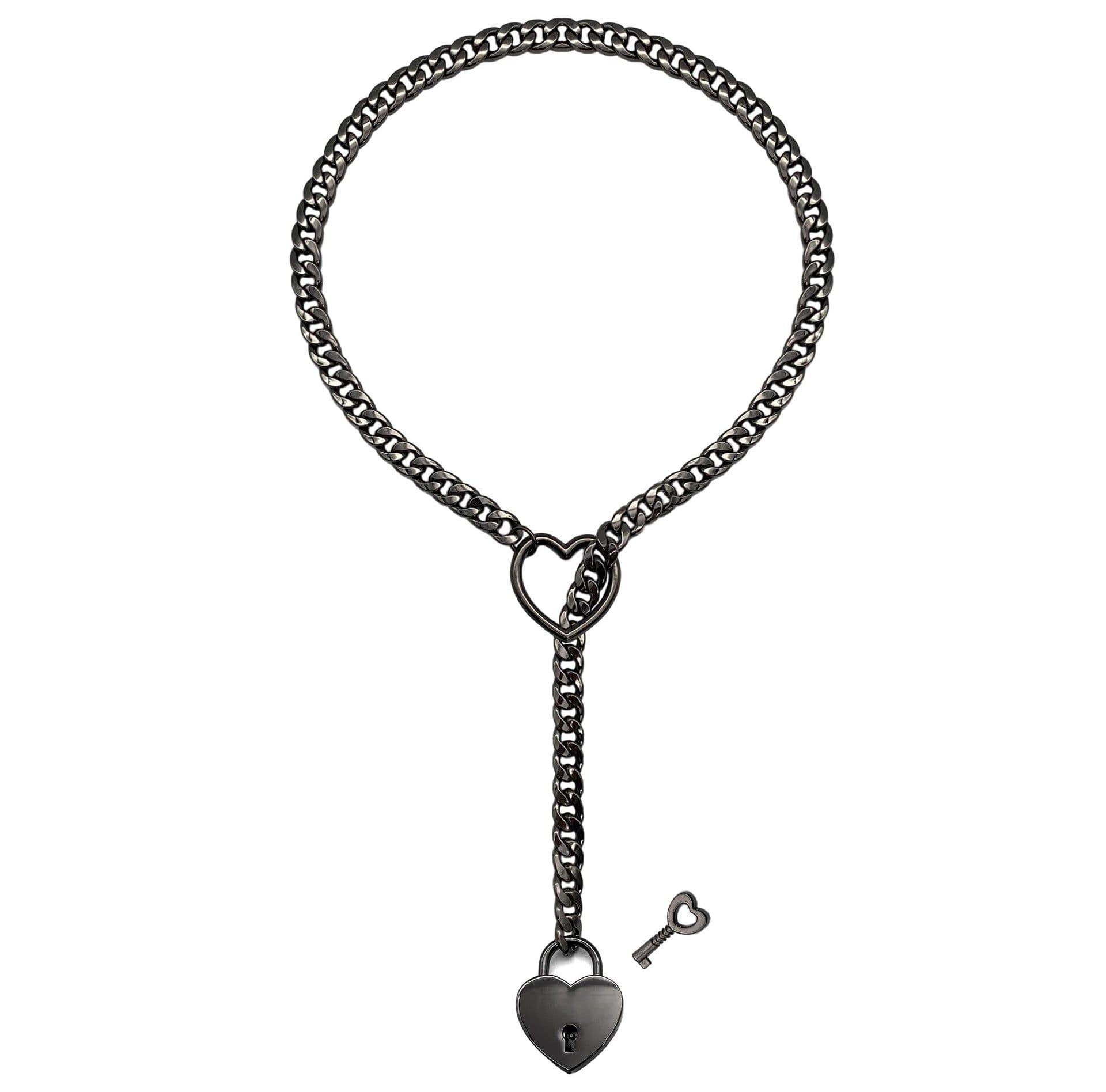 image-Fashion Jewelry 2024 New Slip Chain Necklace Heart O-Ring Rock Cuban Long Necklace Adjustable Heart Shaped Lock Core With Key