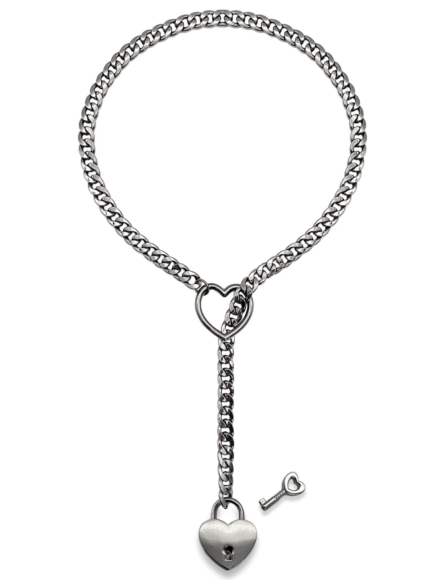 image-Fashion Jewelry 2024 New Slip Chain Necklace Heart O-Ring Rock Cuban Long Necklace Adjustable Heart Shaped Lock Core With Key