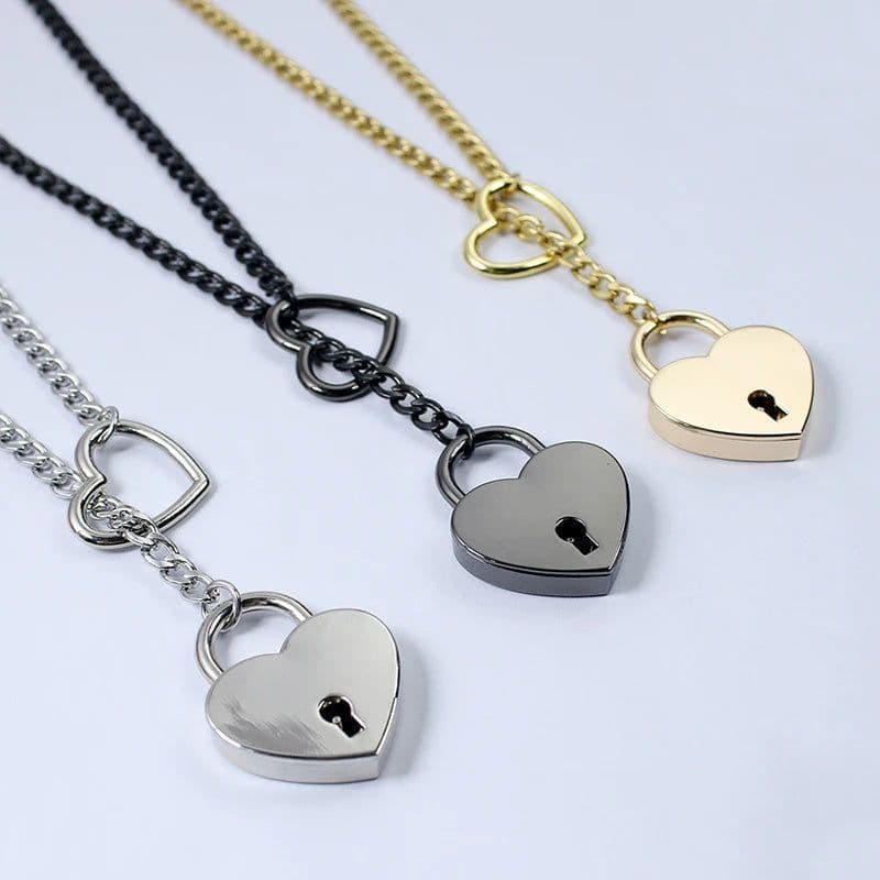 image-Fashion Jewelry 2024 New Slip Chain Necklace Heart O-Ring Rock Cuban Long Necklace Adjustable Heart Shaped Lock Core With Key