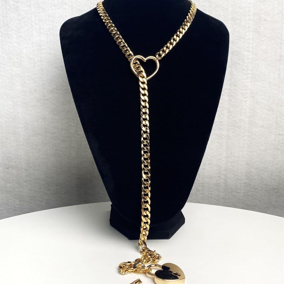 image-Fashion Jewelry 2024 New Slip Chain Necklace Heart O-Ring Rock Cuban Long Necklace Adjustable Heart Shaped Lock Core With Key