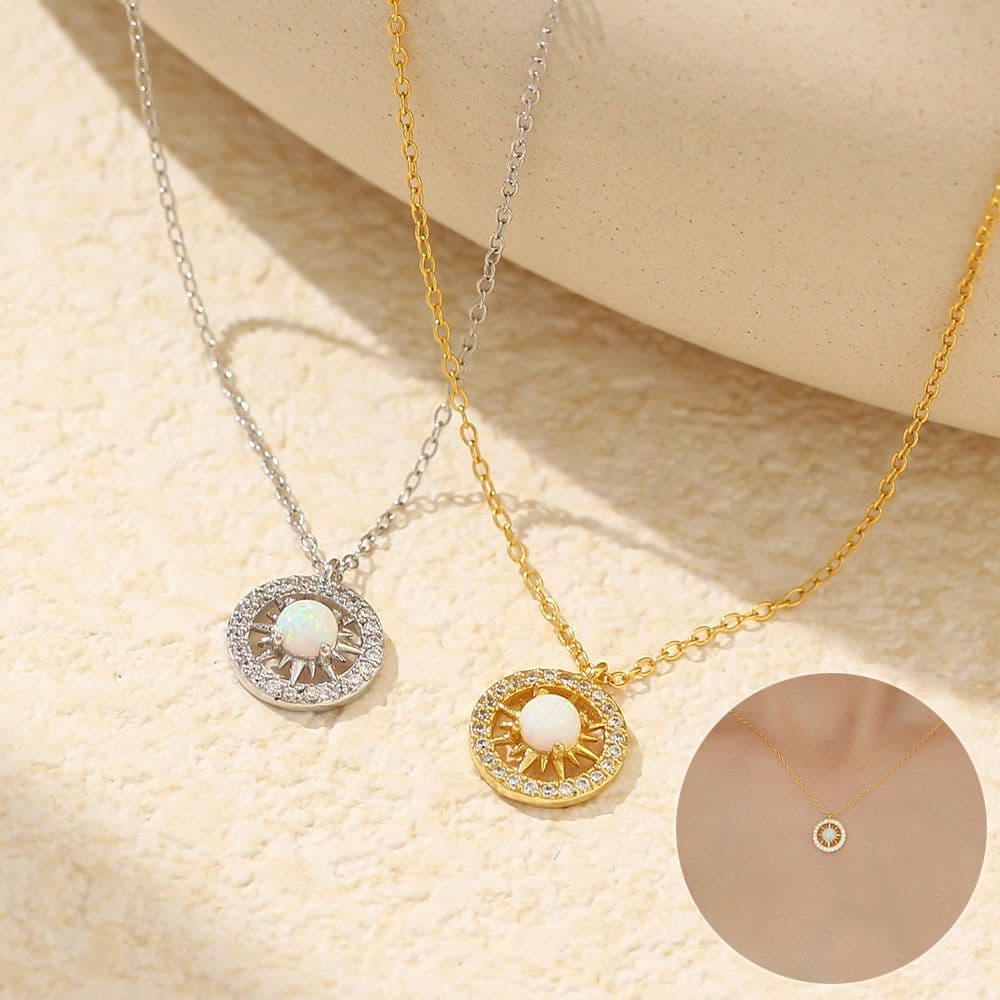 image-Fashion Jewelry Niche Moon And Sun Necklace Silver Opal Celtic Moon Necklace Sun Necklace Asterism Diamond