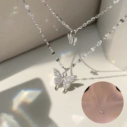 image-Fashion Jewelry Double Butterfly Necklace Gold Plated Butterfly Pendant Engagement Necklaces For Women Animal Jewelry Anniversary Gift