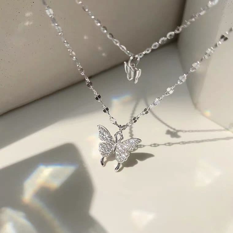 image-Fashion Jewelry Double Butterfly Necklace Gold Plated Butterfly Pendant Engagement Necklaces For Women Animal Jewelry Anniversary Gift