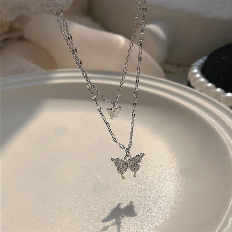 image-Fashion Jewelry Double Butterfly Necklace Gold Plated Butterfly Pendant Engagement Necklaces For Women Animal Jewelry Anniversary Gift