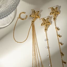 image-18K Gold Stainless Steel Single Starfish Rhinestone Ear Clip