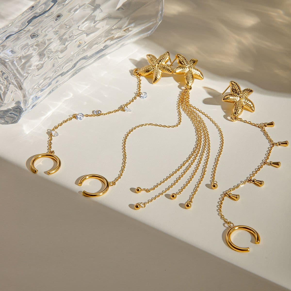 image-18K Gold Stainless Steel Single Starfish Rhinestone Ear Clip