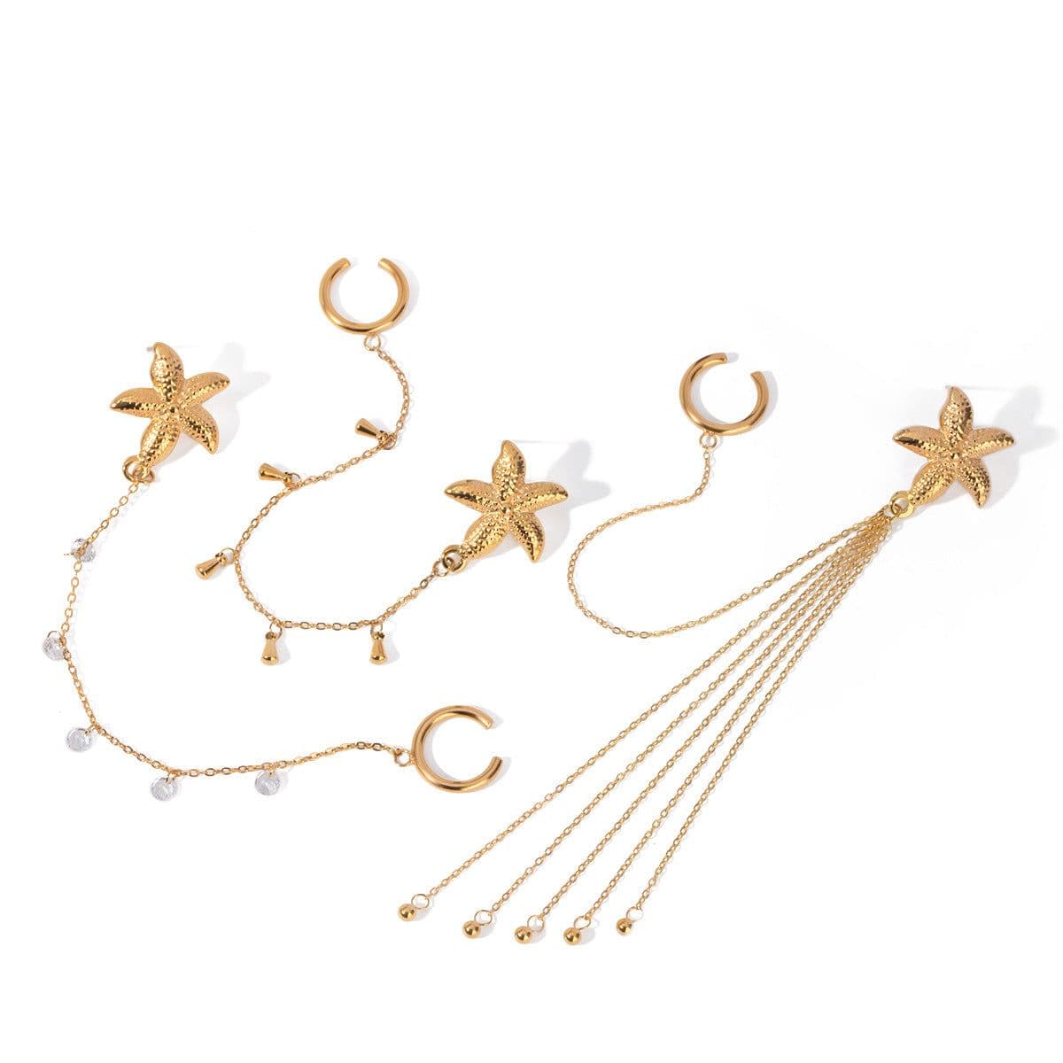 image-18K Gold Stainless Steel Single Starfish Rhinestone Ear Clip