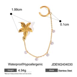 image-18K Gold Stainless Steel Single Starfish Rhinestone Ear Clip