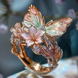 image-Adjustable Elegant Transparent Crystal 3D Shining Diamond Drop Oil Butterfly Flower Ring For Women Aesthetic Gold Plated Cute Animal Insect Fashion Jewelry