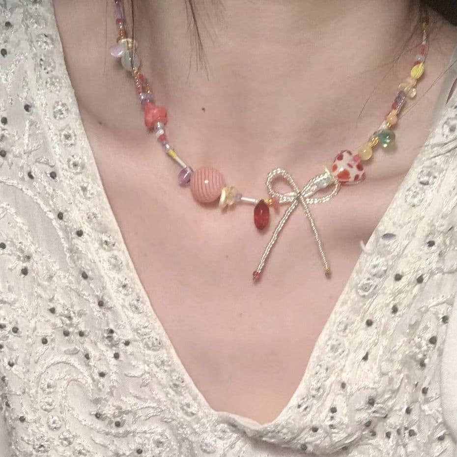 image-Simple Contrast Color Childlike Colorful Beaded Necklace