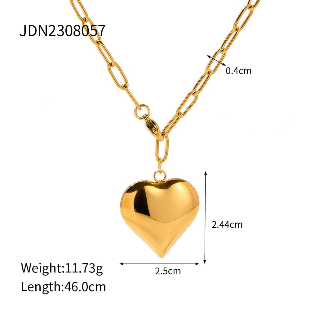 image-Gold Plated Stainless Steel Smooth Love Heart Necklace Series Hypo-Allergenic Tarnish Water Resistant Chunky Women Jewelry