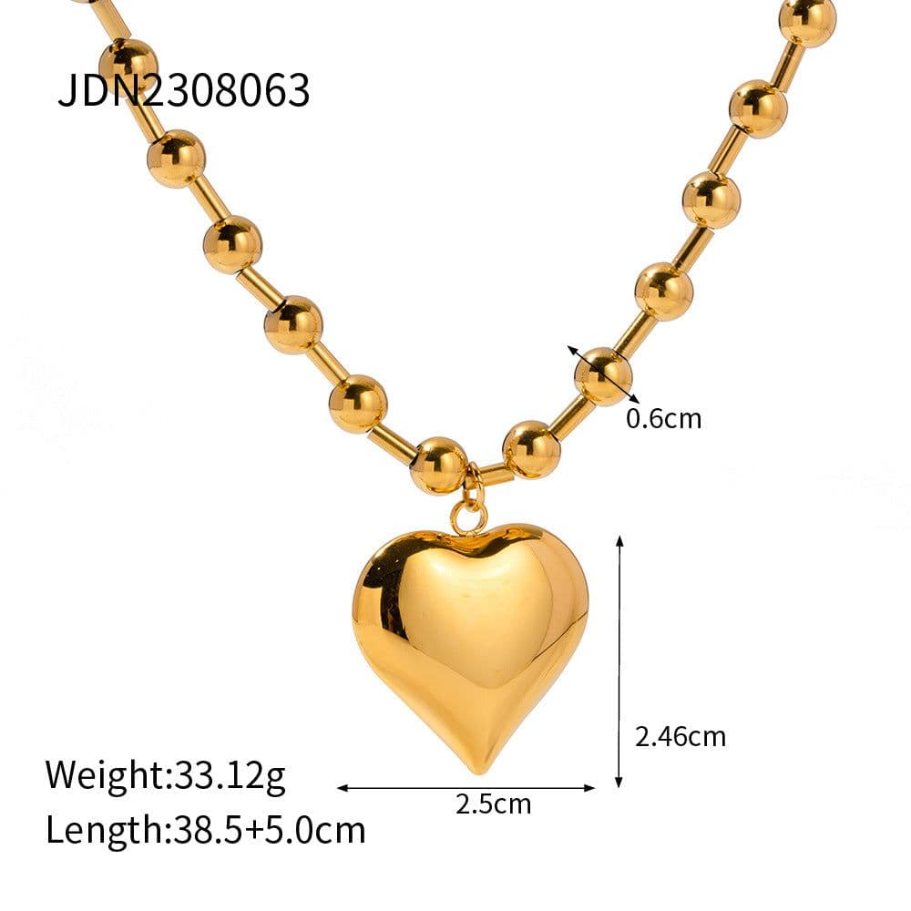 image-Gold Plated Stainless Steel Smooth Love Heart Necklace Series Hypo-Allergenic Tarnish Water Resistant Chunky Women Jewelry